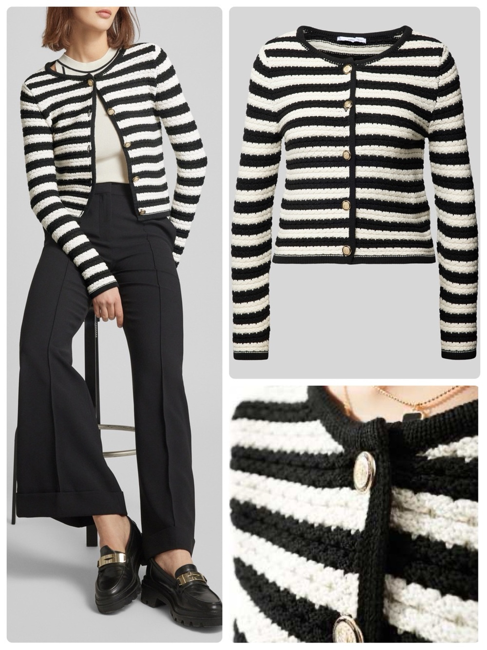 ASOS Striped Textured Tailored Cardigan Blazer Jacket with Gold Buttons in Cream